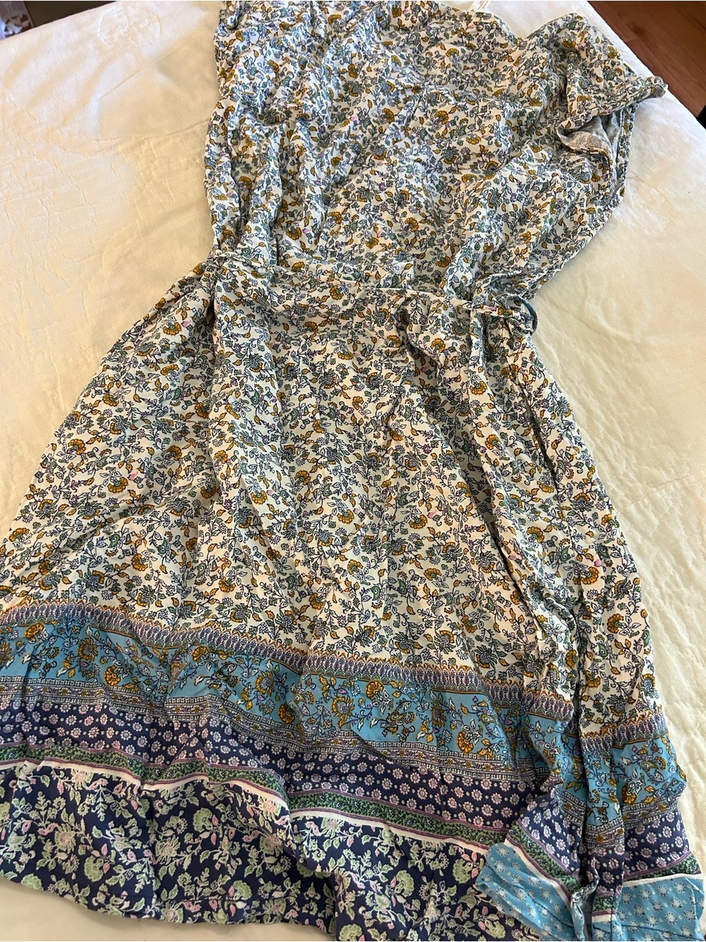 Matilda Jane Cream Floral Midi Dress with Blue & Mustard Border - Picture 5 of 5